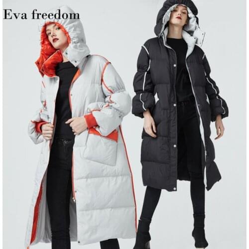 Womens Thick Down Coats Winter Hit Color Oversized 90% White Duck Down Coat Female Long Big Pocket Hooded Warm Down Parkas F628
