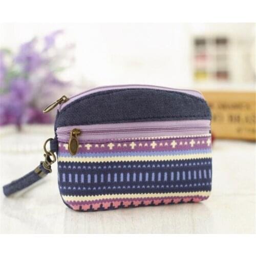 Women Ethnic Cotton Fabric Coin Purse Clutch Key Card Holder Children Kids Wallet Double Zipper Coin Purses porte monnaie femme