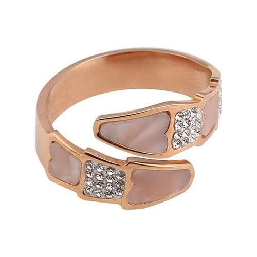 18KGP Rose Gold Color Snake Fritillaria CZ Zirconia Open Rings Women Fashion 316L Stainless Steel Jewelry Not Fade (KGR002)