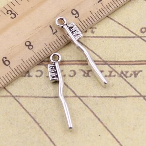 25pcs Charms Tooth Toothbrush 29x13mm Tibetan Bronze Silver Color Pendants Antique Jewelry Making DIY Handmade Crafts