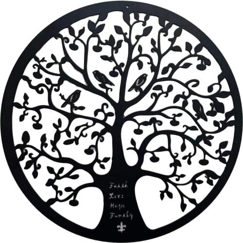 3D Round Wall Hanging Sculpture Decoration 60cm Tree of Life Iron Art Home Room Hanging Ornament Iron Tree Wall Decoration Black