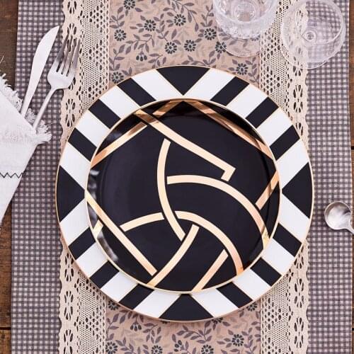 8 and 10.5 inch Gold Inlay Dinner Plate Luxury Accent Plates Salad Plate Cake Plate Ceramic Dinnerware set
