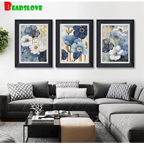 American Style Country Living Room diy Diamond Painting Bedroom Restaurant Triple Flower Cross Stitch Rhinestone New Diamond