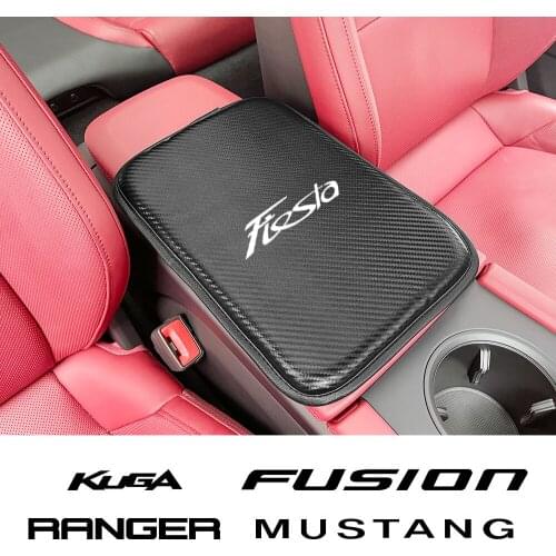 Leather Car Armrest Cushion Cover Pad For Ford Fiesta Fusion Kuga Ranger Mustang ST Armrests Box Protective Mat Auto Accessories