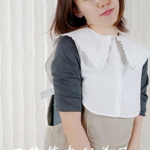 Front Tie White Fake Collar Stand Beads Detachable Collar Fake Women Vintage Crystal Lace Ladies False Blouse Collar Half Shirt