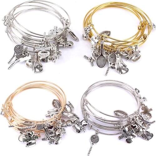 5pcs Bangle Set Gold Colour Cuff Bracelet Basketball Charms Bangle Adjustable Bracelet Bangles for Women Jewelry Wholesales C033