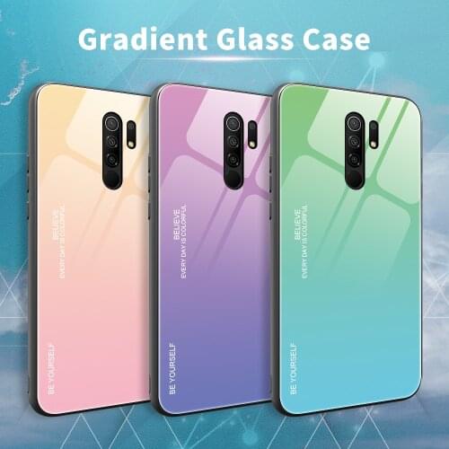 For Xiaomi Redmi 9 Case Hard Tempered Glass fashion Gradient Protective Back Cover case For xiaomi redmi 9 redmi9 phone shell