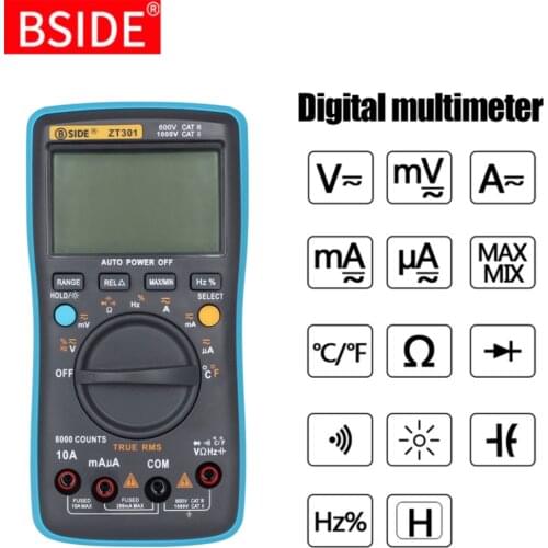 BSIDE Digital Multimeter 8000 9999 Counts ZT301 ZT302 True RMS AC/DC Voltage Temperature Capacitance Tester DMM Multimeters