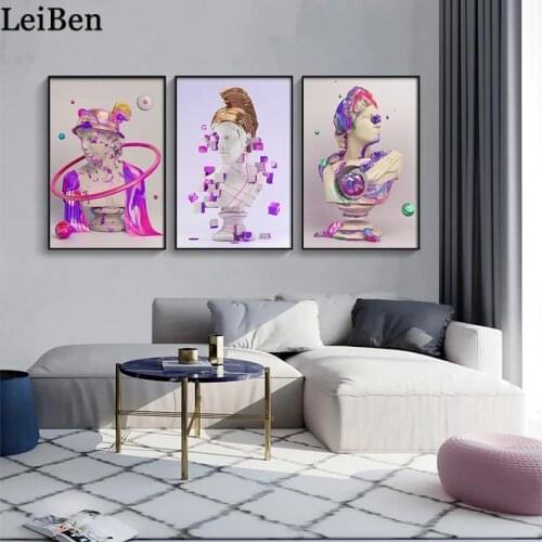 Aesthetic Vaporwave Sculpture Art Poster Canvas Painting Plaster Statue Graffiti Print Wall Picture for Living Room Home Decor