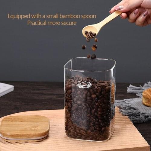 Sealed Jar storage jar household clear glass storage jar food tea dried fruit coffee beans square with spoon