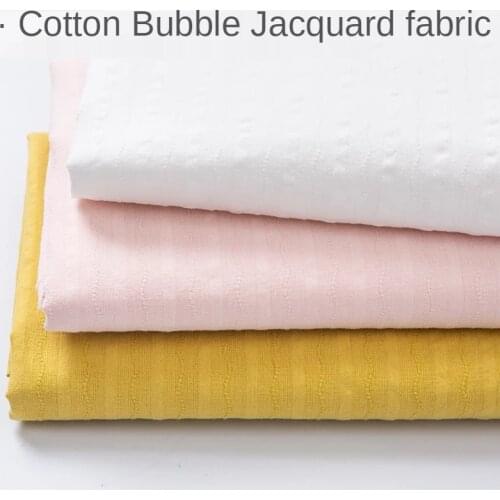 Cotton Fabric 100% Kids Bubble Striped Jacquard Thin Home Clothes Pajamas Dress Shirt Clothing Brocade for Sewing White Pink Diy