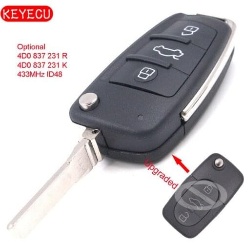 Keyecu Upgraded Flip Remote Car Key Fob 3 Button 433MHz ID48 for Audi 4D0 837 231 K / 4D0 837 231 R Optional