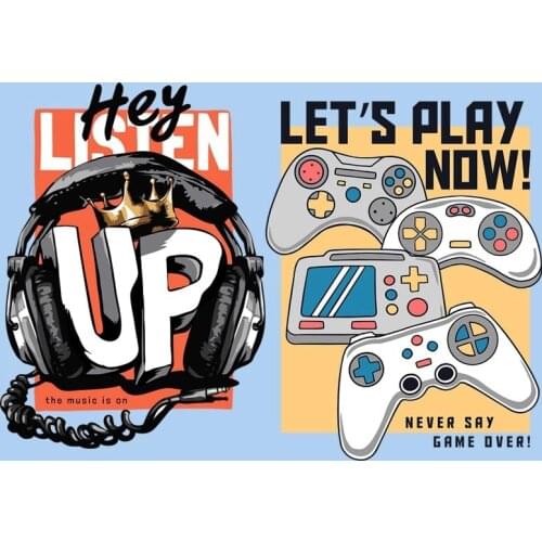 Cool headphone mouse game handle heat transfer sticker DIY printed on the personality design of the game boy T-shirt hoodie