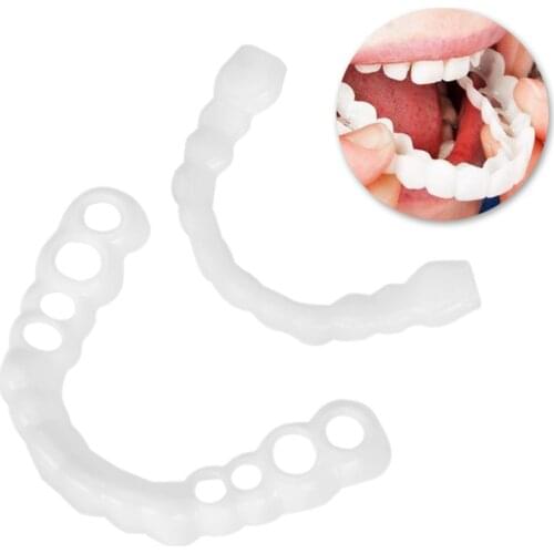 2PCS Teeth Whitening Fake Tooth Cover Comfort Fit Snap On Upper / Lower Denture Beauty Veneers Teeth Cosmetic