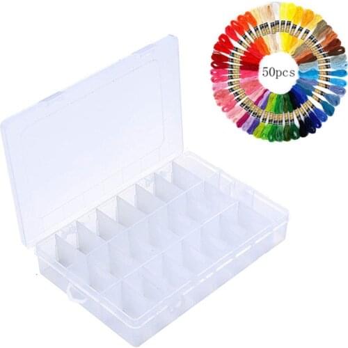 24 Grids Embroidery Floss Storage Box & 50pcs Cross Stitch Thread Embroidery Thread Sets for Needlework Cross Stitch Tools