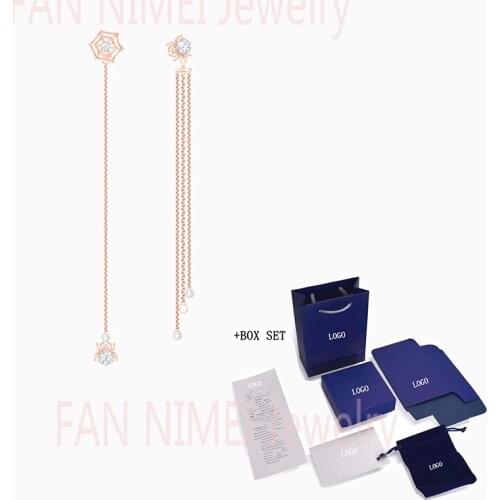 Fashion Jewelry Swa New Precisely Pierced Earrings Rose Gold Charming Spider Web Icy Shape Female Trend Romantic Jewelry Gift