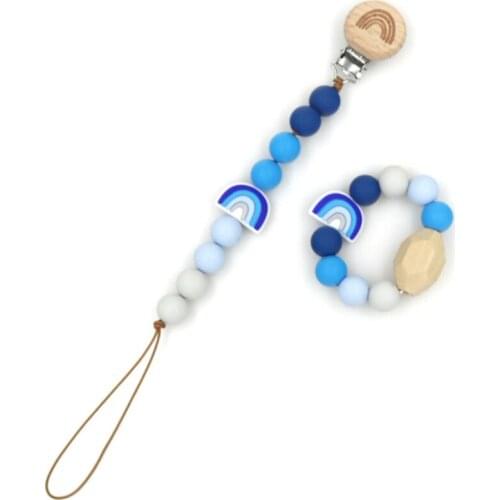 BPA free teething rainbow pacifier chain chewable baby care accessories food grade dummy clips silicone beads set