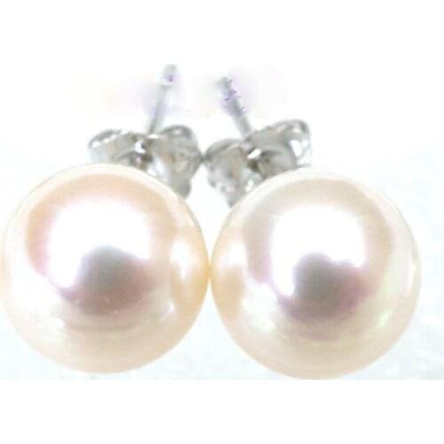 Genuine 8.5mm AAA+++ perfect round white akoya pearl earring solid 14k gold stud