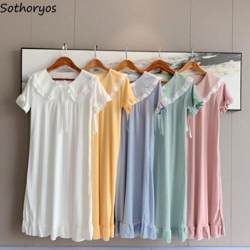 Nightgowns Women Sweet Princess Dress Summer Patchwork Loose Home Wear Bow Vintage Kawaii Lolita Comfortable Casual Sleepwear