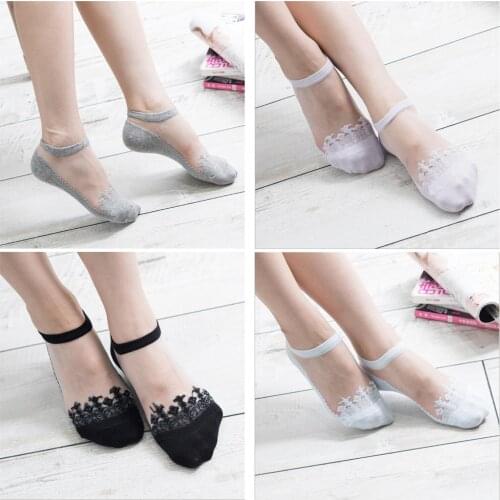 Japanese Harajuku Jacquard Transparent Crystal Silk Socks Womens Socks Thin Invisible Nylon Boat Socks