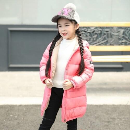 Winter New Childrens Down Jacket Mid-length Fashion Boys Girls Down Snow Jacket Baby Cat Thick White Duck Down Clothes TZ776