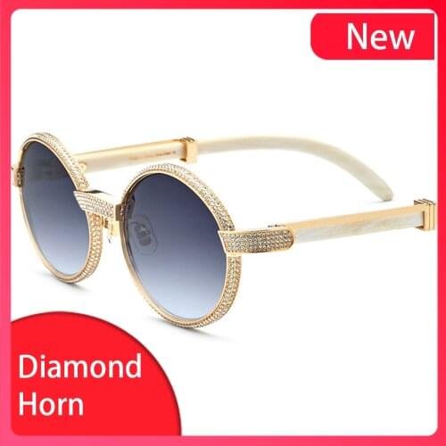 2020 New High Quality Buffalo Horn Sunglasses For Men And Women Retro Oval Luxury Diamond Gold Eyewear