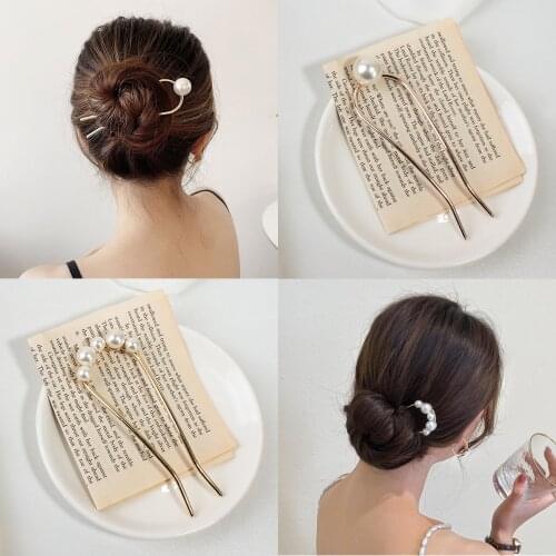 2021 New Women Gold Color Pearl U Shape Metal Hair Pins Clips Wedding Bridal Hairpin Fashion Hair Jewelry Hairstyle Design Tools