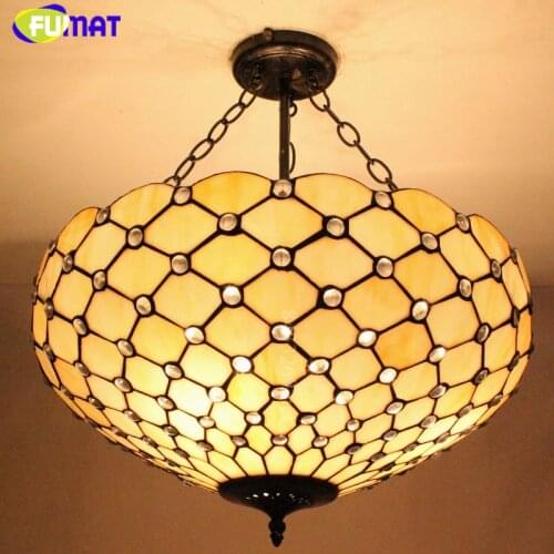 FUAMT Stained Glass Pendant Lamp Biref Beads Curtain Shade Light Living room Dining Room LED Glass Art Decorative Pendant Lights