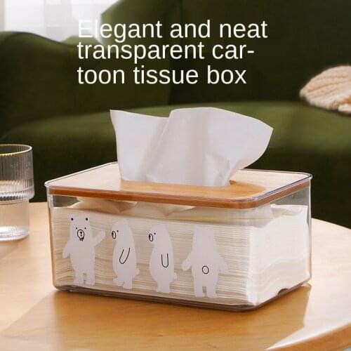 Simple Cartoon Bear Transparent Tissue Box Nordic Style Living Room Home Facial Tissue Napkin Storage Tissue Box Wholesale