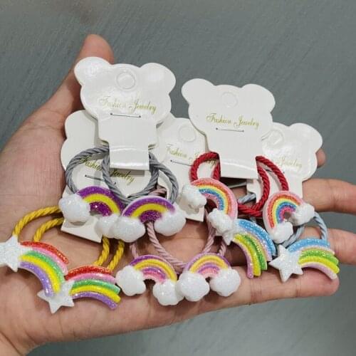 10Pcs/Set Girls Rainbow Meteor Rubber Elastic Hair Bands Children Ponytail Holder Scrunchie Headband Kids Hair Accessories