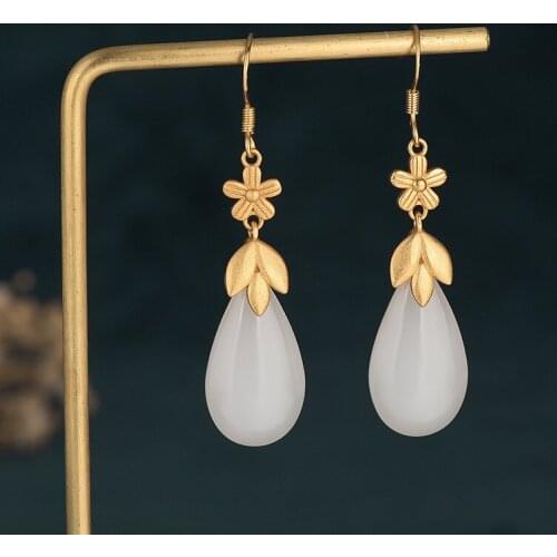 Retro White Stone Flower Earrings for Women Elegant Palace Ethnic Dating Jewelry 2021 Trend Fashion Friends Gift Dangle Earrings