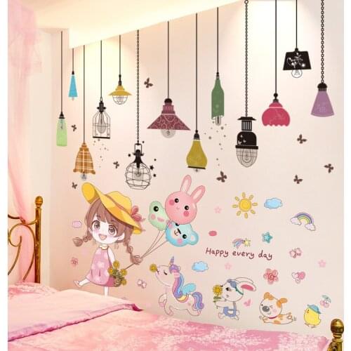 [shijuekongjian] Chandeliers Lights Wall Stickers DIY Girl Balloons Mural Decals for Kids Bedroom Baby Room House Decoration