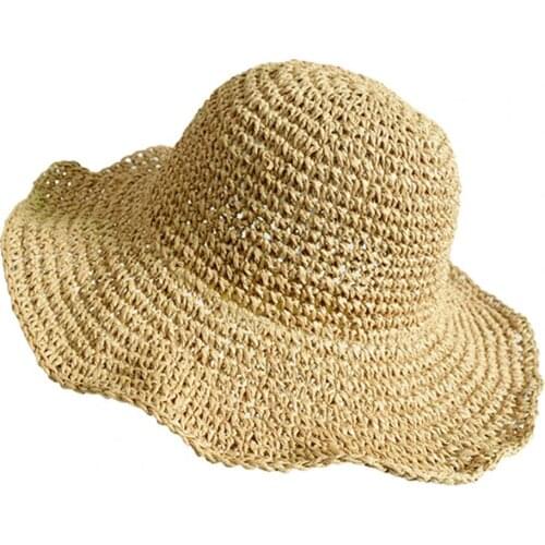 Wide Brim Sunshade Foldable Solid Color Straw Hat Sun Hat for Summer
