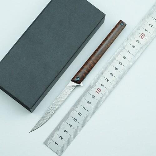 LEMIFSHE Snake Grain Wooden Handle VG10 Damascus Steel Folding Knife Outdoor Camping Survival Kitchen Knife Fruit Knife EDC Tool