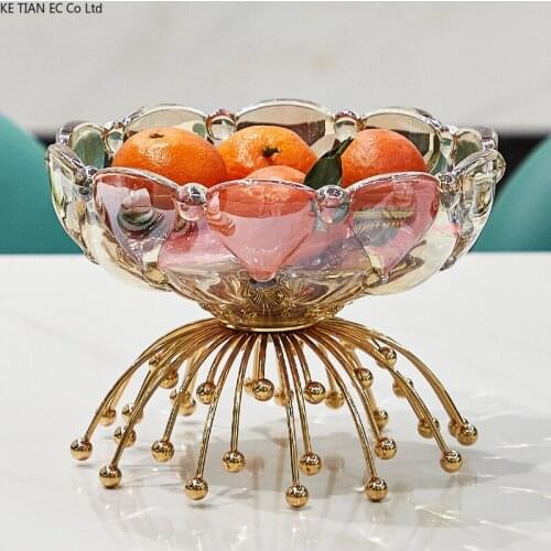 Modern Glass Tall Fruit Plate Luxury Metal Snack Dried Fruit Storage Box Home Jewelry Makeup Artist Display Plate Home Ornaments