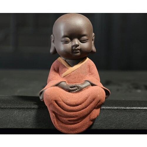 Handmade Buddha Monks statues Tea Pet Purple Sand buda Monk Tea Accessories Home Car Decor Zisha Pottery Ornament Decoration