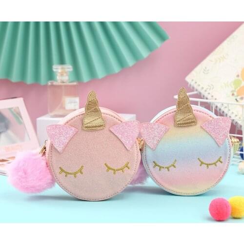 Unicorn Rainbow One-shoulder Messenger Bag Female Korean Version Glitter Rainbow Small Round Bag Animation Derivatives