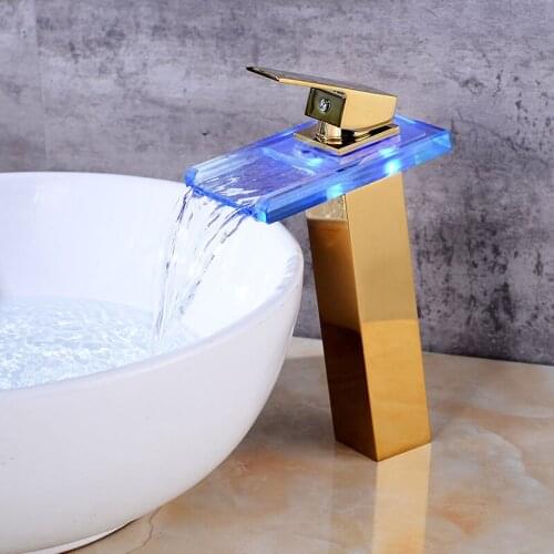 Led Basin Faucets Modern Golden Bathroom Faucet Waterfall faucets Single Hole Cold Hot Water Tap Black Basin Faucet Mixer Taps