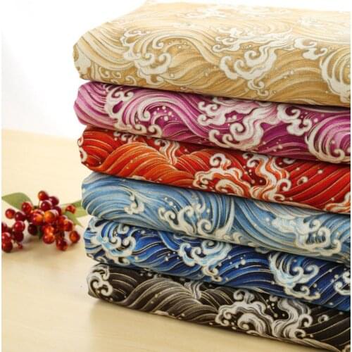 LEO&LIN New DIY Japanese Blue Red Black Orange Wave Print 100% Cotton Fabric Cloth Bronzier 145cm Width