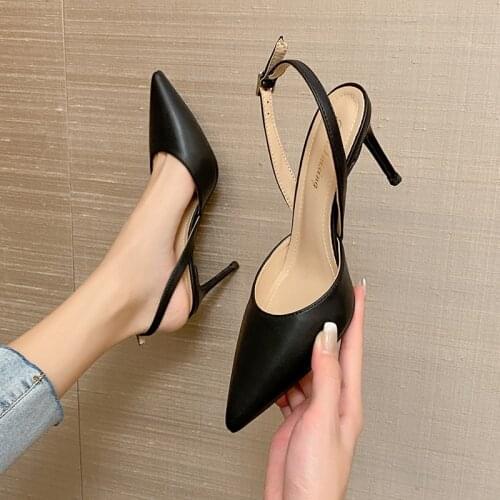 Designer Pointed toe office pumps woman stiletto high heels shoes women sandals summer cut out buckle strap tacones mujer 2021