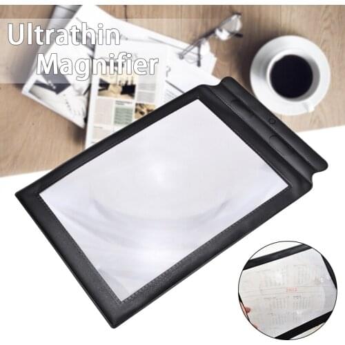 Ultra Thin A4 Sizes Reading Aid Lens 3X Magnifier Full Page Business Card Reading Magnifier Sheet Tool PU Leather Frame