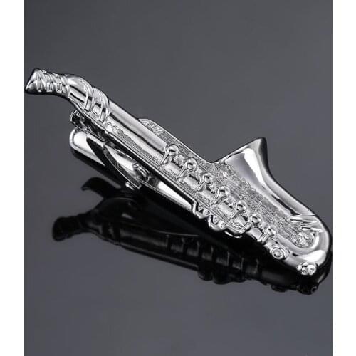 High quality metal tie clip New Fashion Jewelry Music silver Saxophone tie clip pin mens wedding party clothing tie badge gift