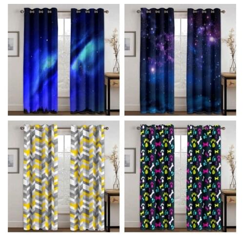 Living Room Shading 90% Decorative Curtain Starry Sky Aurora Pattern Home Textile Decoration Bedroom Perforated Curtains