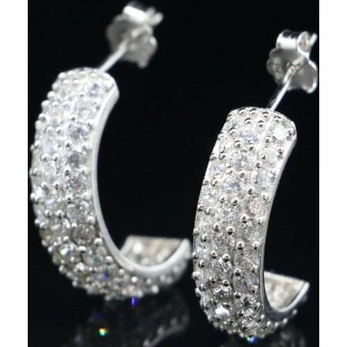 23x12mm Pretty White Cubic Zirconia For Womans Jewelry Wedding Real 925 Solid Sterling Silver Earrings