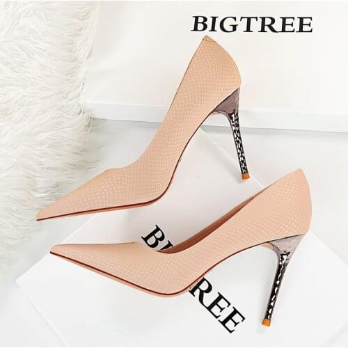 2021 New Women Fetish 9.5cm High Heels Wedding Bridal Pumps Office Lady Stripper Beige Heels Scarpins Big Size Shoes Valentine