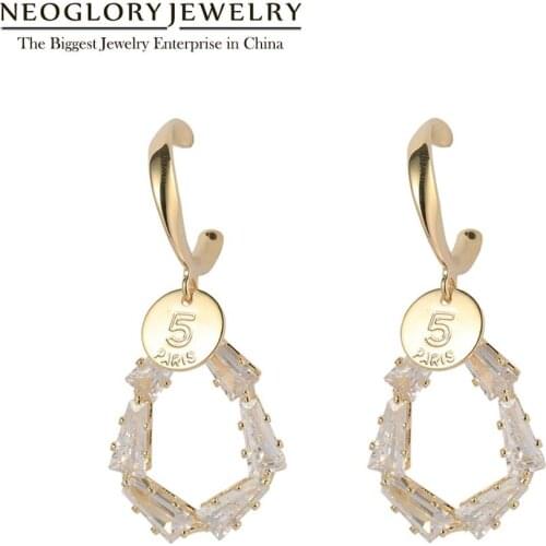 Neoglory Vintage Colorful trapezoid Shape Zircon Drop Earrings for Women Coin Dangle Earrings 2020 New Fashion Jewelry for Party