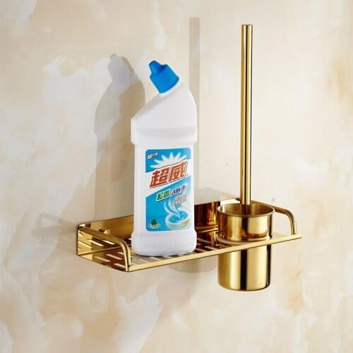 Gold Toilet Brush for Cleaning SUS 304 Stainless Steel Wall Mounted Brush Holder Chromed Finish bathroom cleanning rack and hold