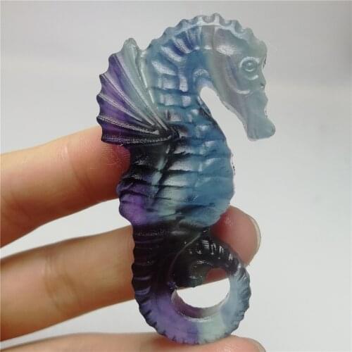 1PC 55mm Hot Handicrafts small ornaments Natural Quartz Crystal Carved Rainbow fluorite sea horse stone healing