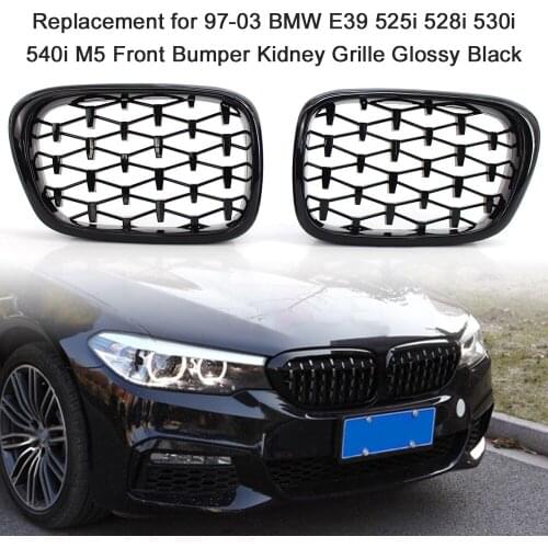 2PCS Front Gloss Black Dual Slat Bumper Kidney Grille Grill for 97-03 BMW E39 525i 528i 530i 540i M5