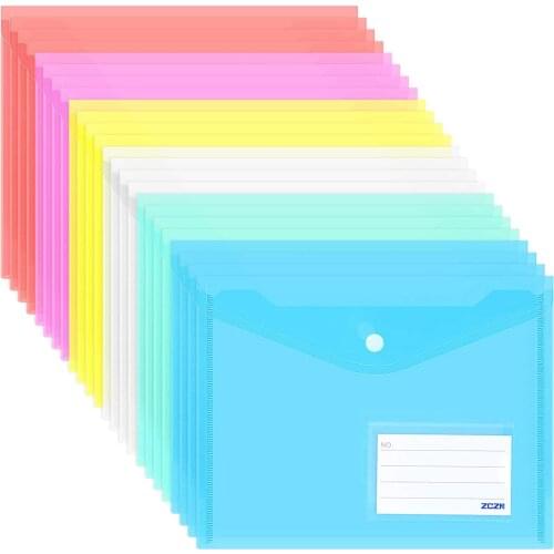 6PCS A5 Size Waterproof File Envelopes with Label Pocket & Snap Button for School Home Work Office Organization 6 Assorted Color